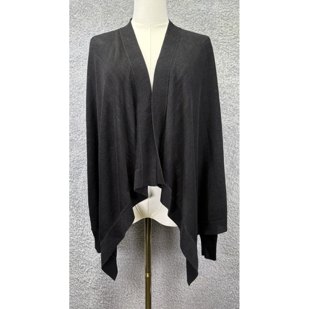 Theory Womens Large Open Knit Cardigan Black Linen Blend Lightweight Sweater